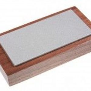 Eze-Lap 2" x 4" Medium Grit Diamond Bench Stone (400) on a Walnut Pedestal