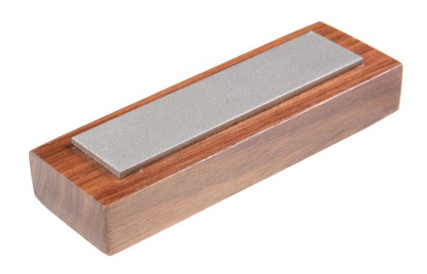 Eze-Lap 2" x 8" Fine Grit Diamond Bench Stone (600) on a Walnut Pedestal