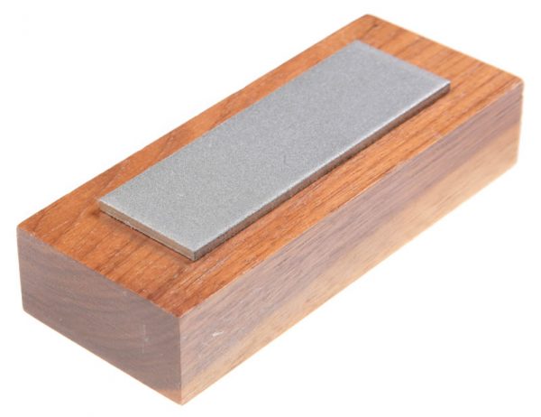 Eze-Lap 1" x 3" Fine Grit Diamond Bench Stone (600) on a Walnut Pedestal