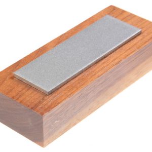 Eze-Lap 1" x 3" Medium Grit Diamond Bench Stone (400) on a Walnut Pedestal